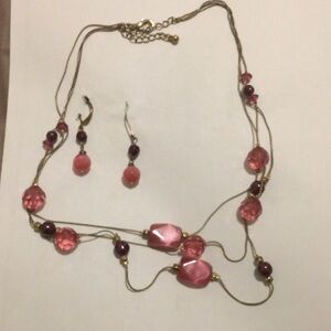 Beautiful Pink Stone Necklace and Earrings Set